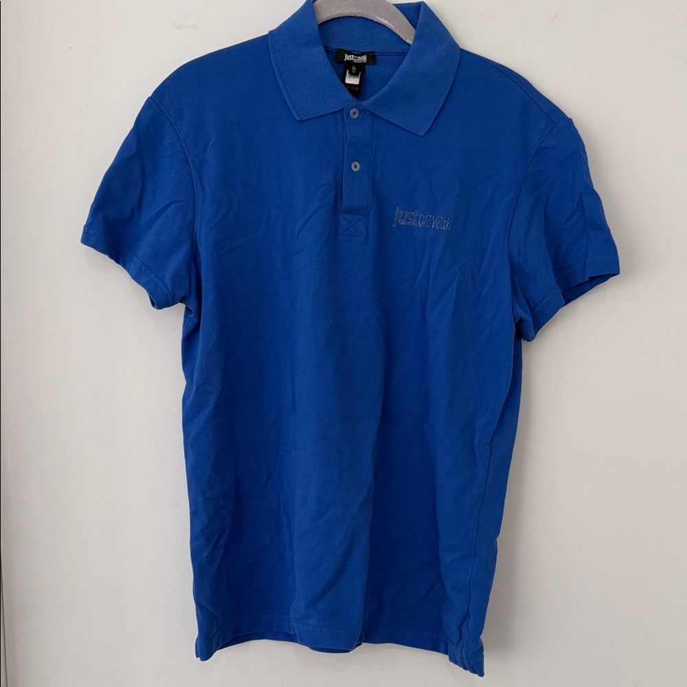 Roberto Cavalli Blue Polo Shirt with Tonal Chest Logo